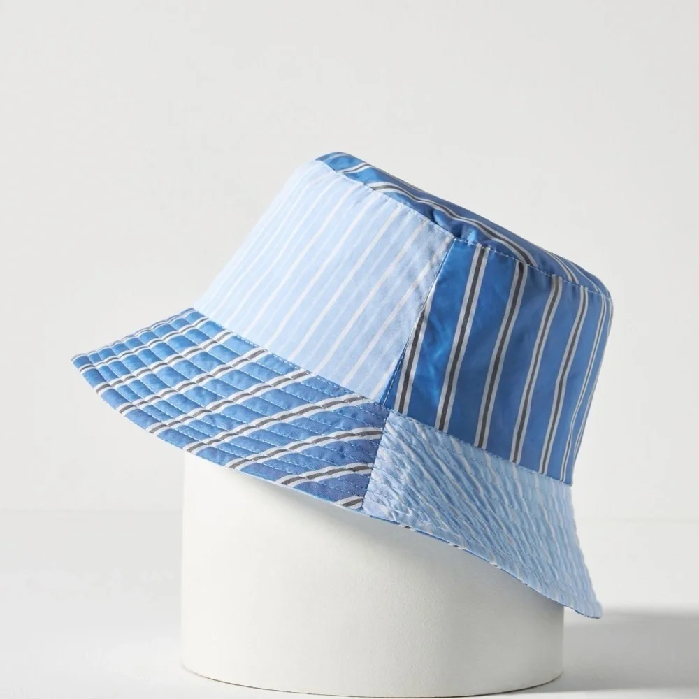 NWT Anthropologie Cotton Pin Stripe Blue Bucket Hat